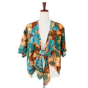 VTG 90s European Club Tropical Tie Front Top 1X Boho Resort Cottagecore Hippie
